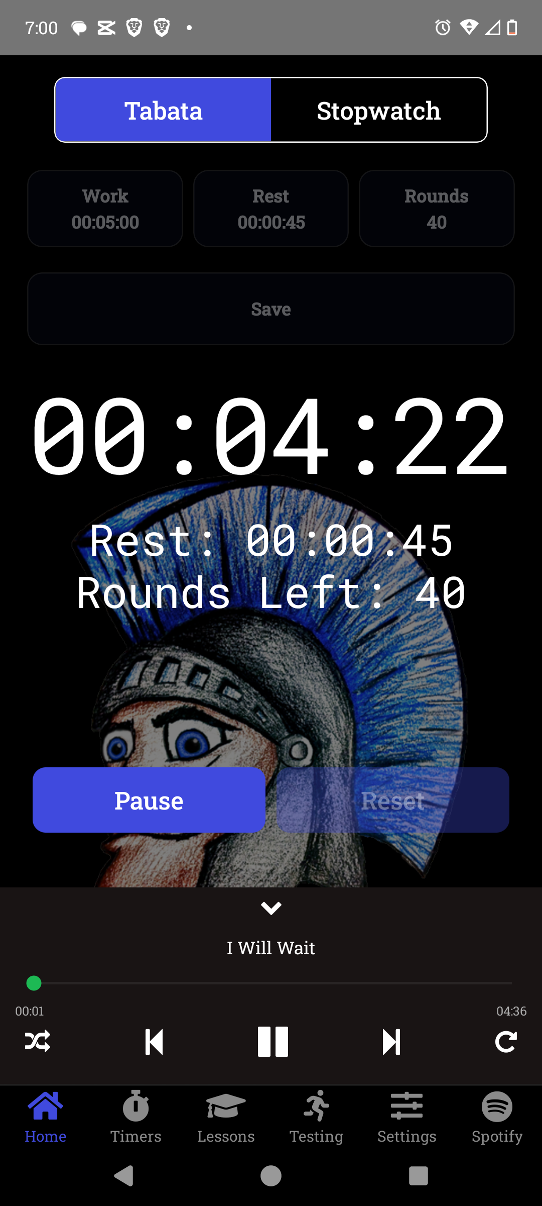 Music controls shown inside the app