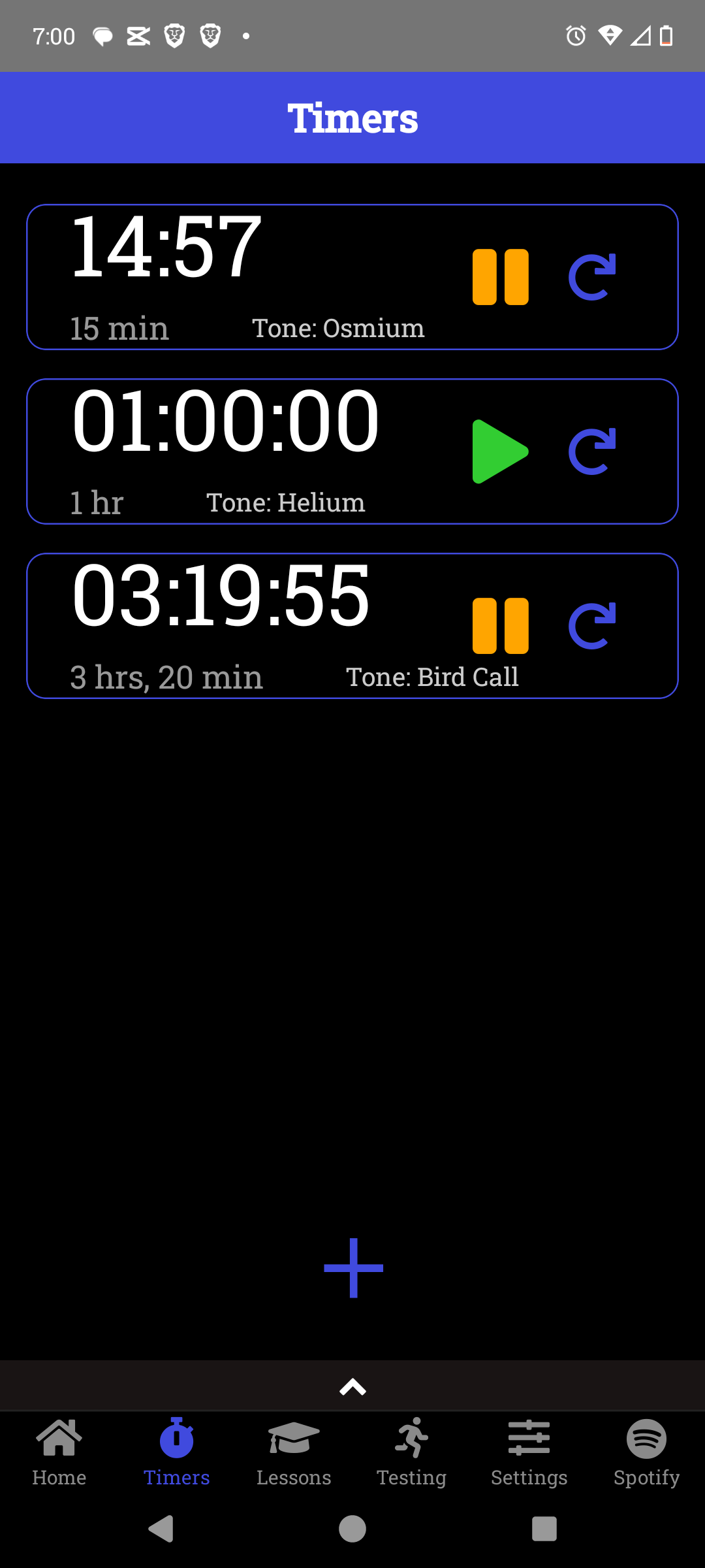 Timers screen showing multiple countdown timers